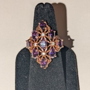 Amethyst Crystal Gold Tone Sz 8 Ring GORGEOUS